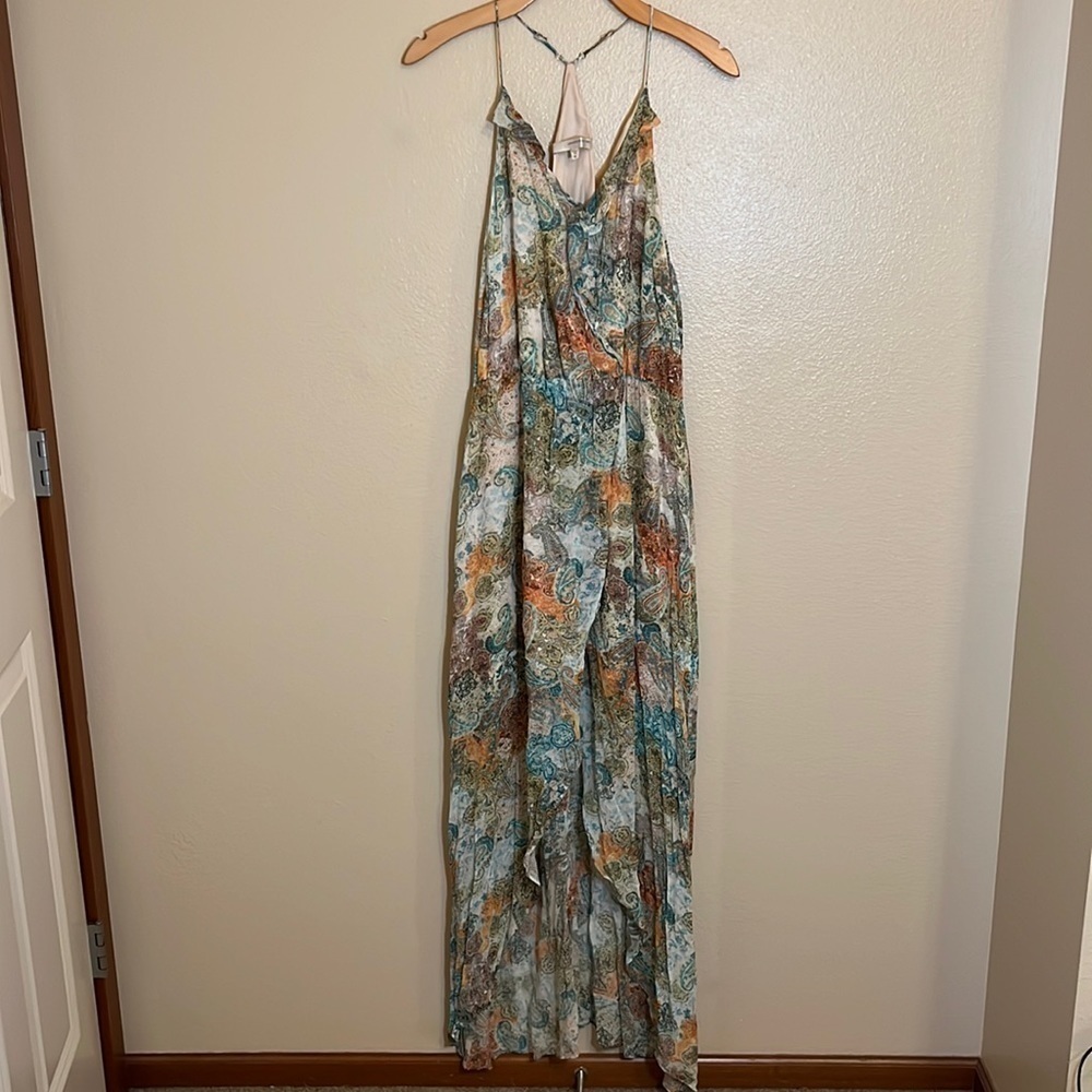 Lavender Brown Halter Paisley Floral Maxi Dress